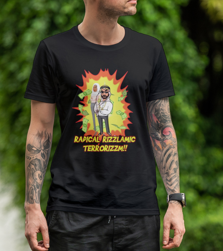 Radical Rizzlamic Terrorizzm Cartoon Characters Surrounded By Money Explosion T-Shirt