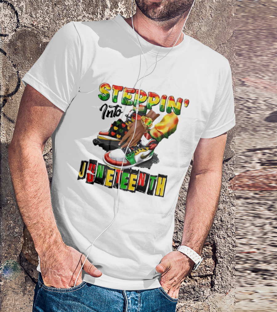Steppin Into Juneteenth Colorful Sneakers And Hands With Bracelet T-Shirt