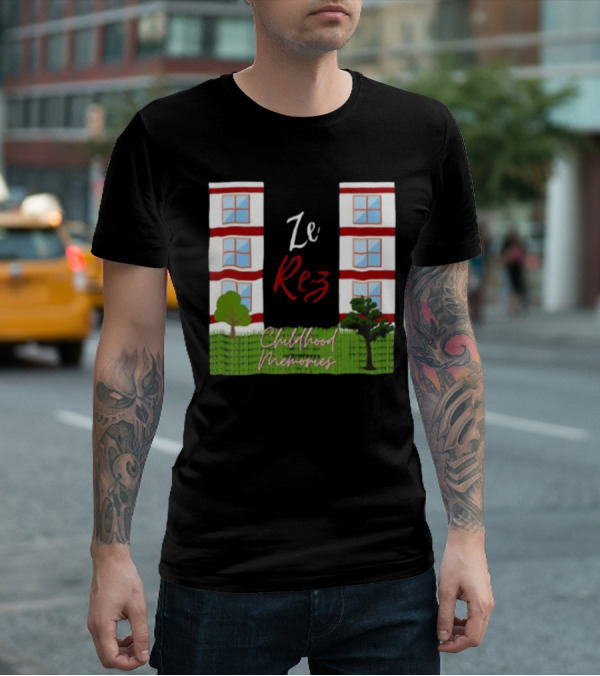 Ze Rez Childhood Memories Red And White Buildings With Trees T-Shirt