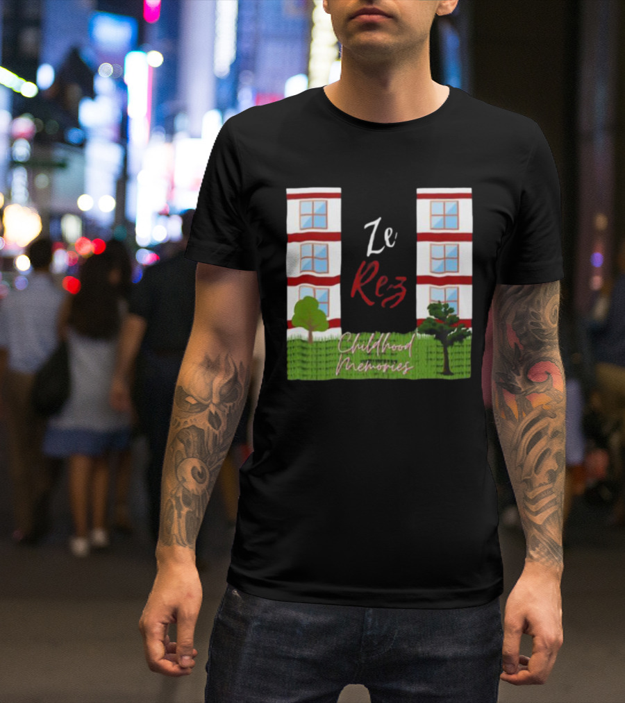 Ze Rez Childhood Memories Red And White Buildings With Trees T-Shirt