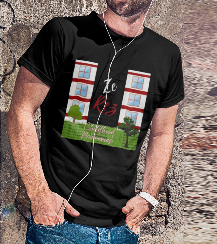 Ze Rez Childhood Memories Red And White Buildings With Trees T-Shirt