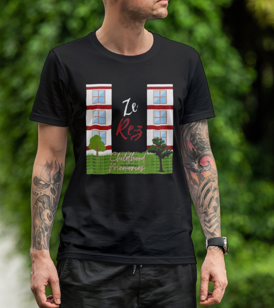 Ze Rez Childhood Memories Red And White Buildings With Trees T-Shirt