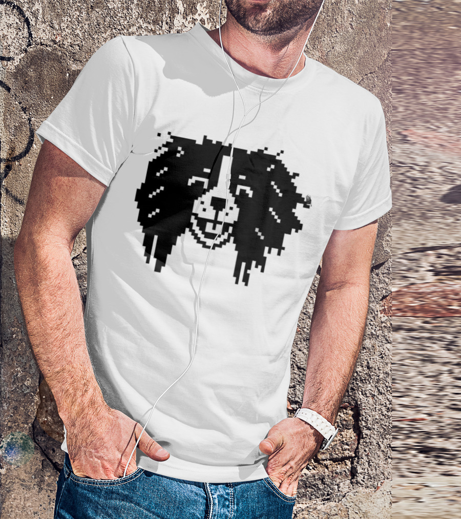 Charles Spaniel Louie 8 Bit Pixel Dog Face T-Shirt