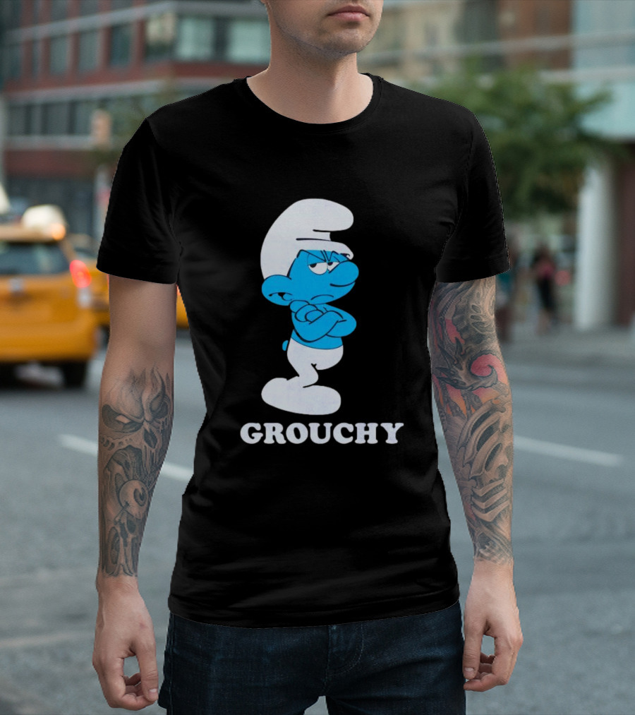 Grouchy Smurf Classic Blue Character T-Shirt