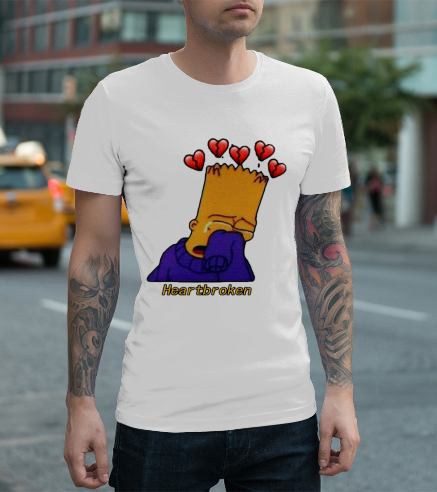 Bart Simpson Heartbroken Crying with Broken Hearts T-Shirt
