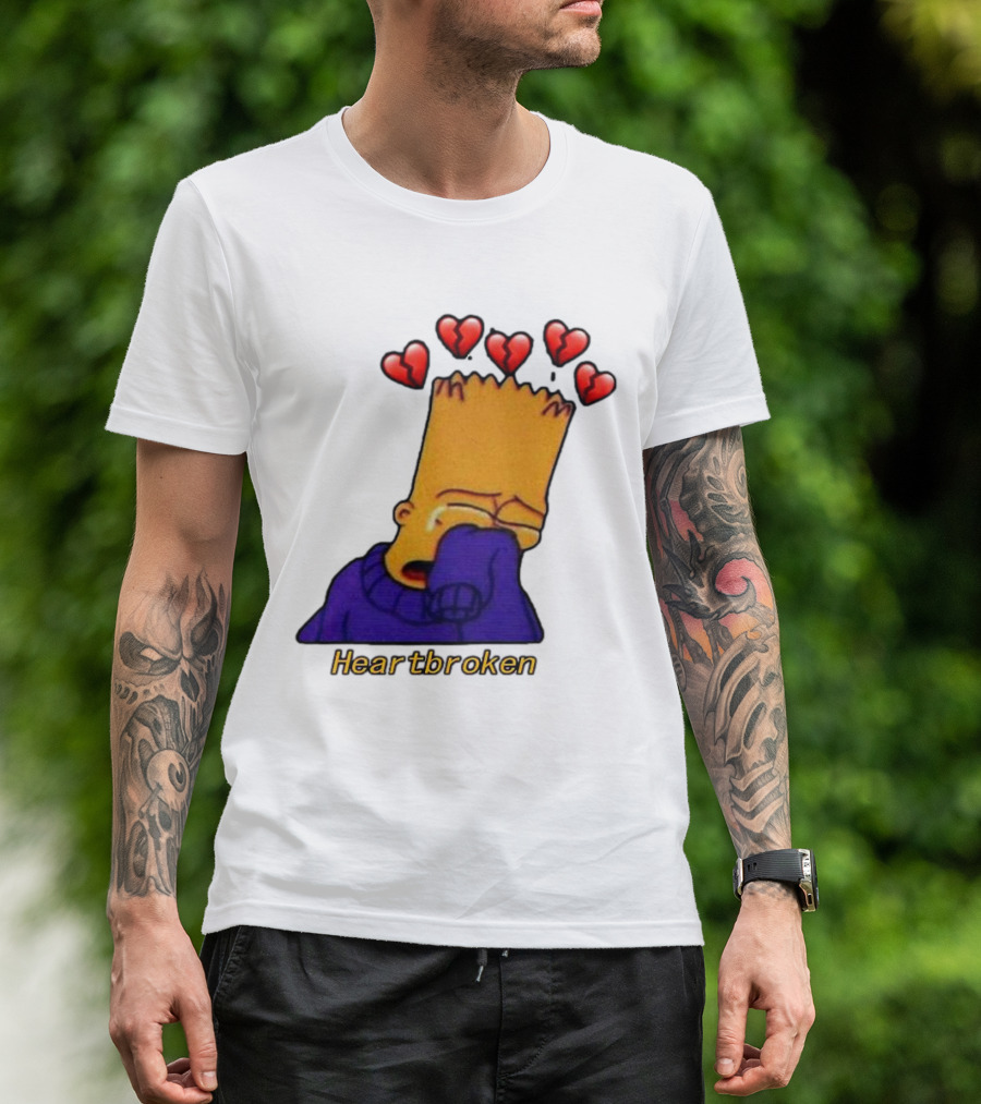 Bart Simpson Heartbroken Crying With Broken Hearts T-Shirt