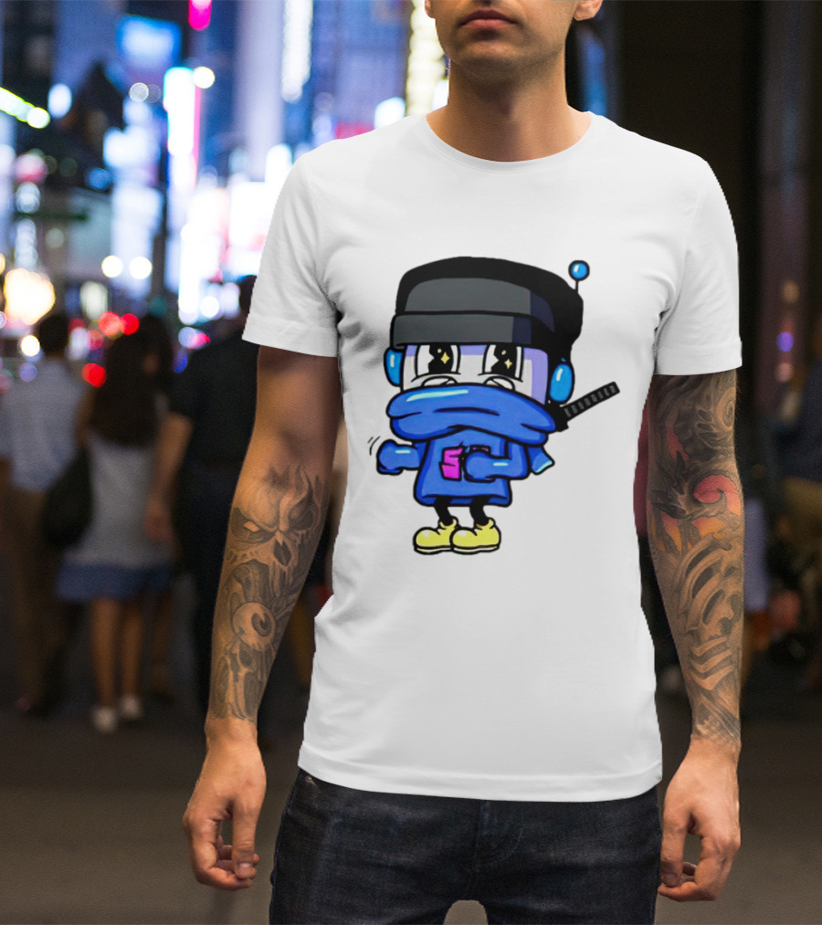 Ctop Simple Chris Cartoon Character With Headphones And Blue Scarf T-Shirt