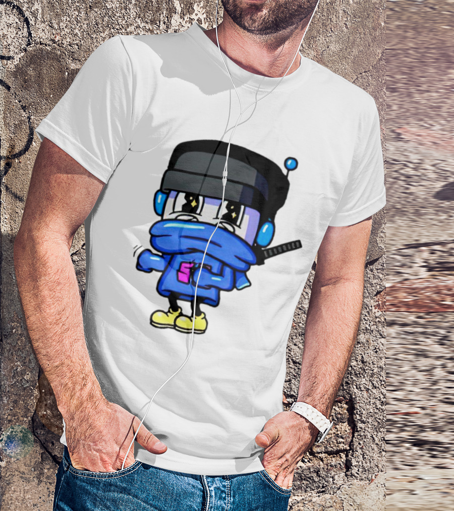 Ctop Simple Chris Cartoon Character With Headphones And Blue Scarf T-Shirt