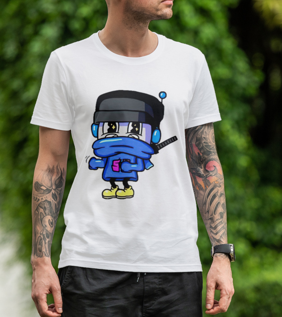 Ctop Simple Chris Cartoon Character With Headphones And Blue Scarf T-Shirt