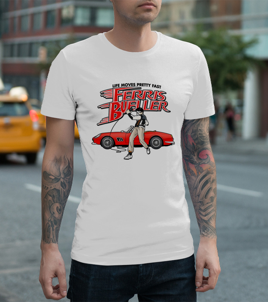 Life Moves Pretty Fast Ferris Bueller Racer Red Car T-Shirt