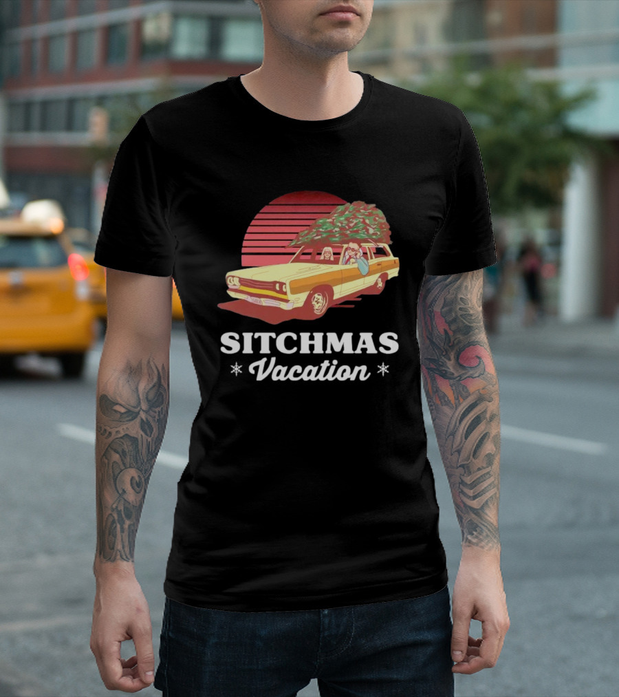Sitchmas Vacation Retro Christmas Car Scene T-Shirt