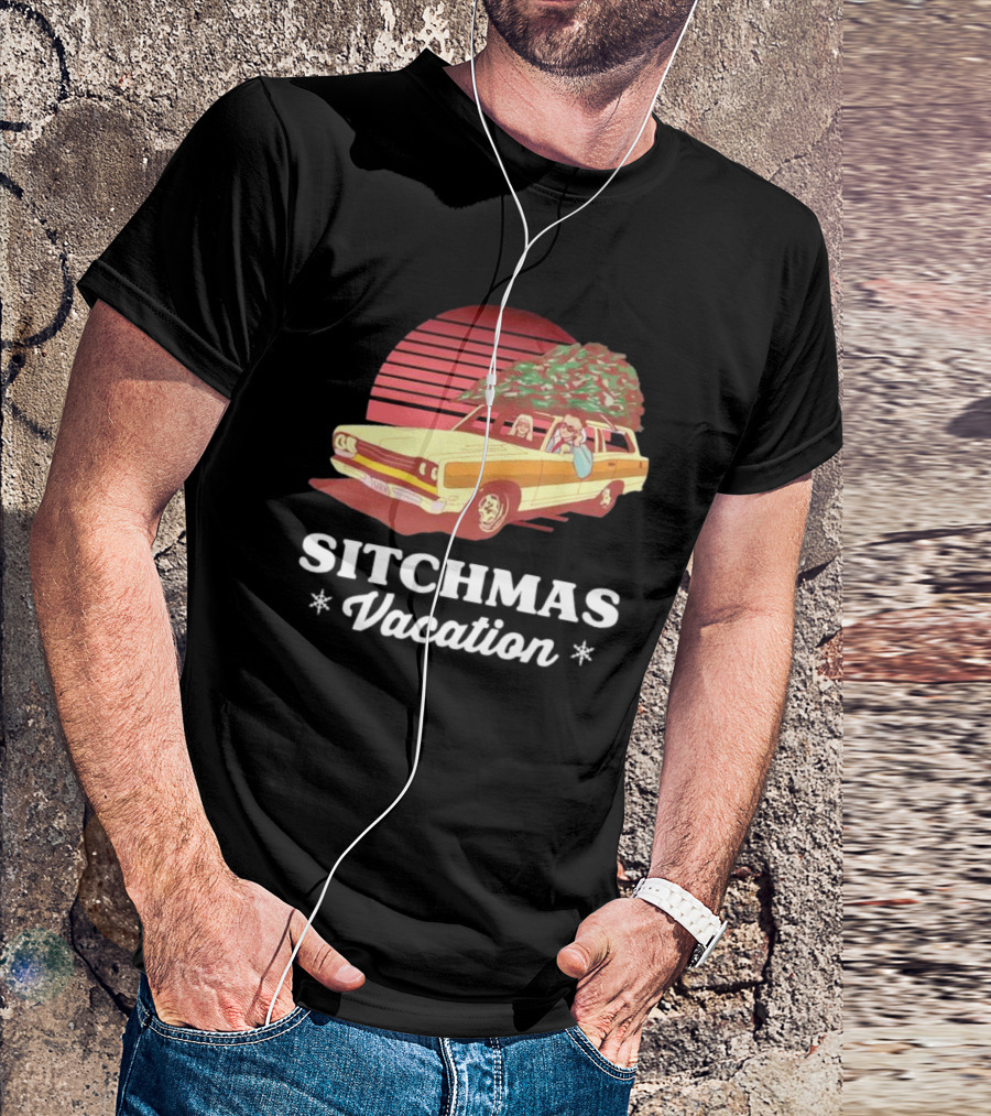 Sitchmas Vacation Retro Christmas Car Scene T-Shirt