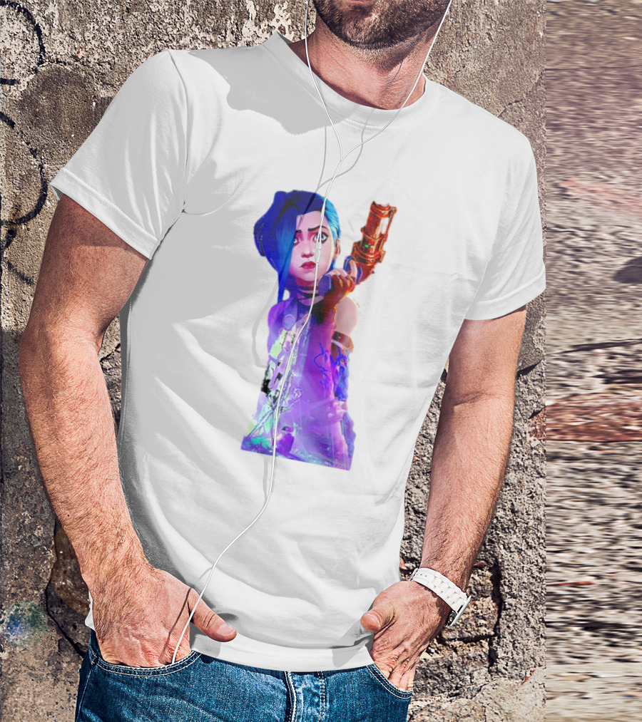 Arcane Jinx League Of Legends Character With Blue Hair And Toy Gun T-Shirt