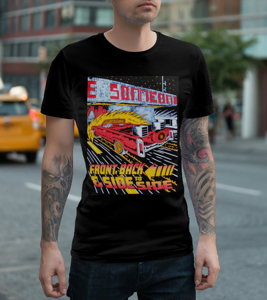 Front Back and Side to Side Red Car with Flames T-Shirt
