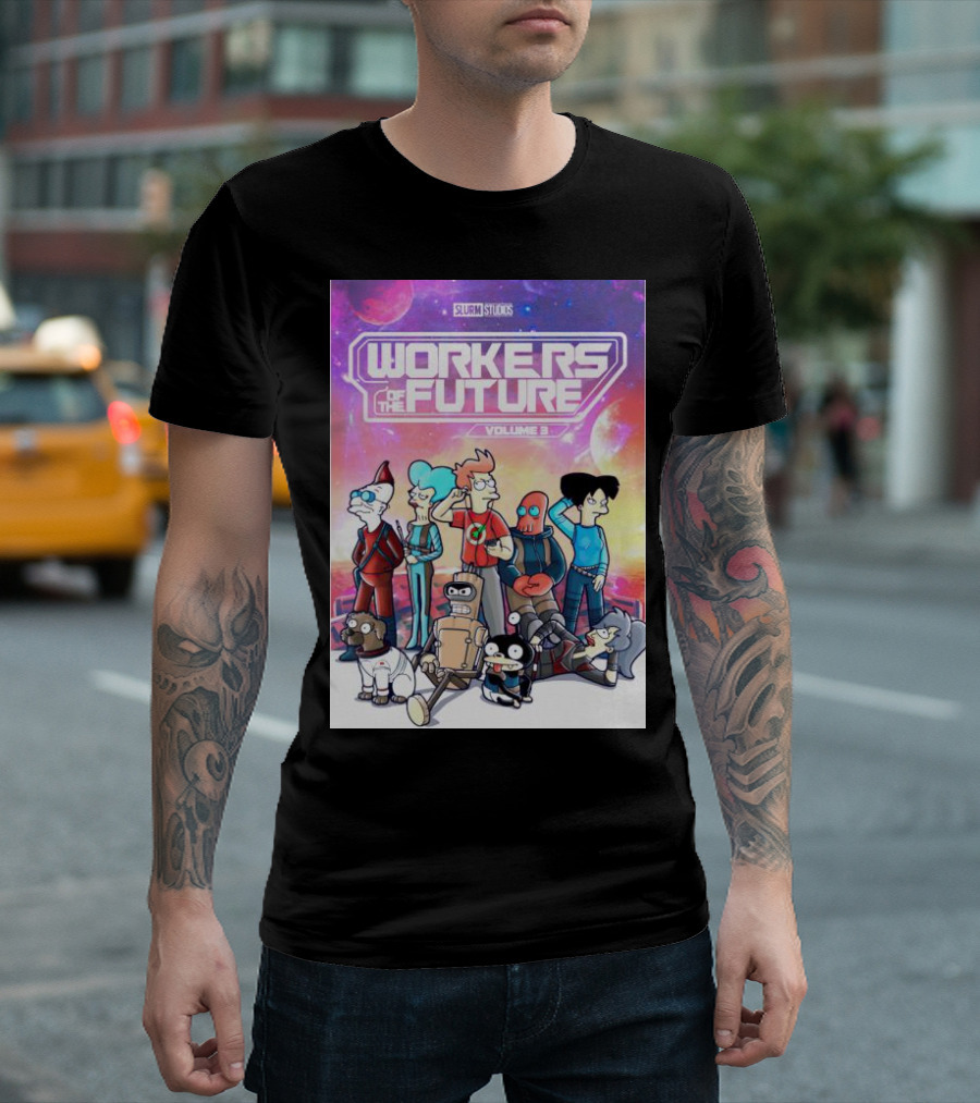 SLURM STUDIOS Workers of the Future Volume 3 Futurama Characters Retro Futuristic T-Shirt