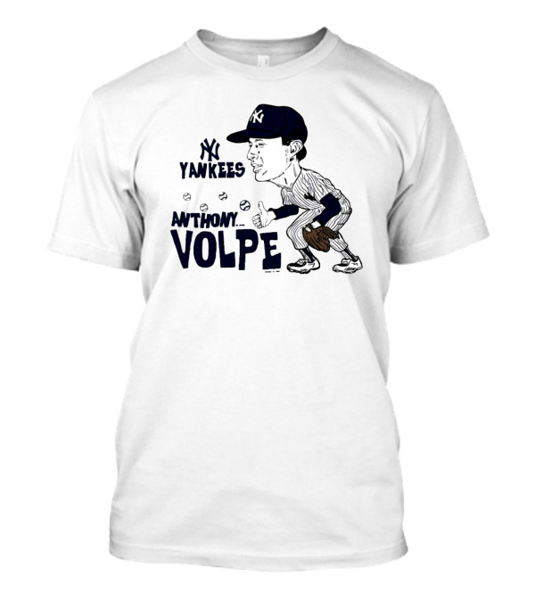 Anthony Volpe New York Yankees Caricature Baseball Player With Cap And Glove T-Shirt