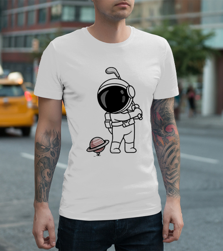 Hip Hop Astronaut Playing Golf with Saturn Chibi T-Shirt