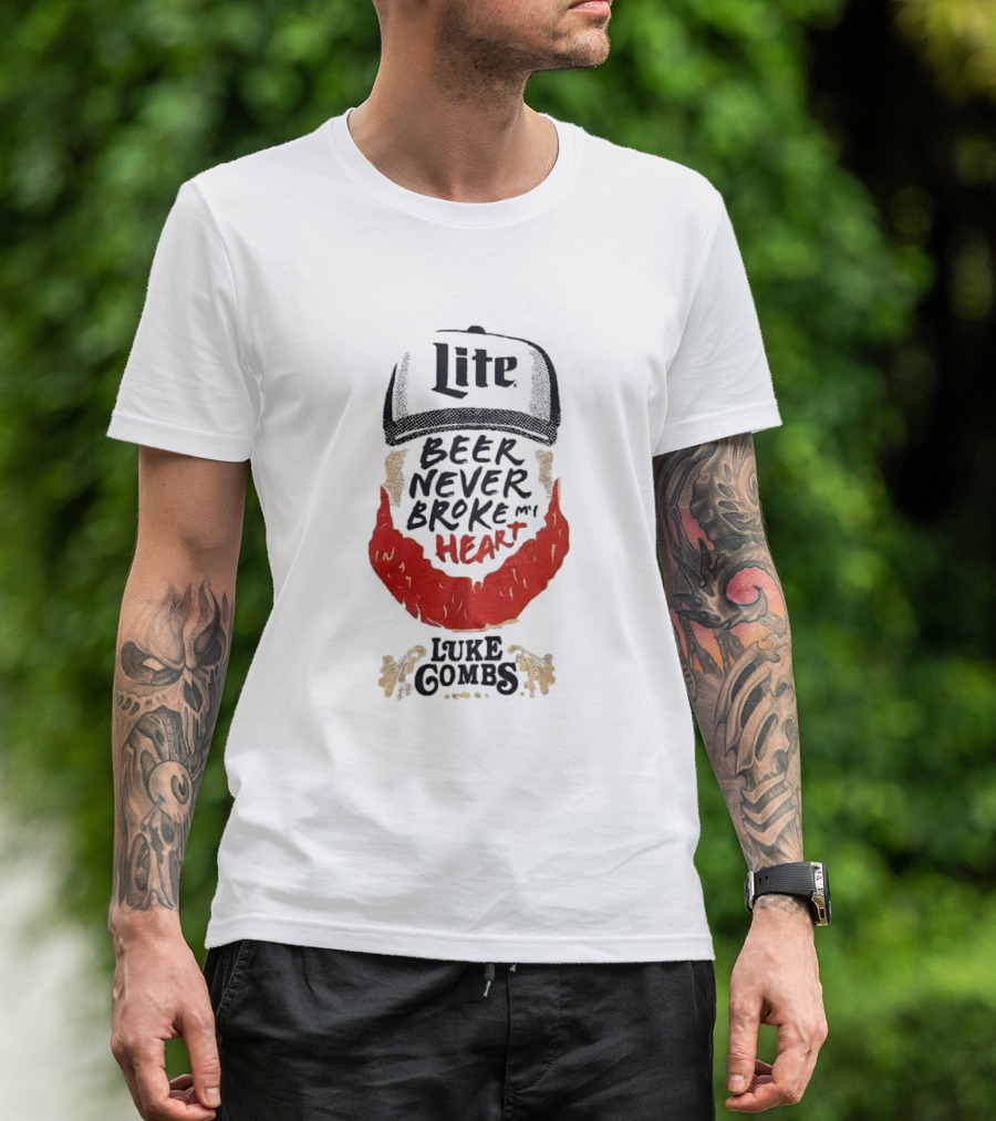 Lite Beer Never Broke My Heart Luke Combs Red Beard Hat T-Shirt