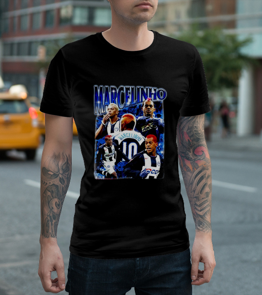 MARCELINHO 10 Football Soccer Player Inspiring Blue Dynamic Action Portraits T-Shirt