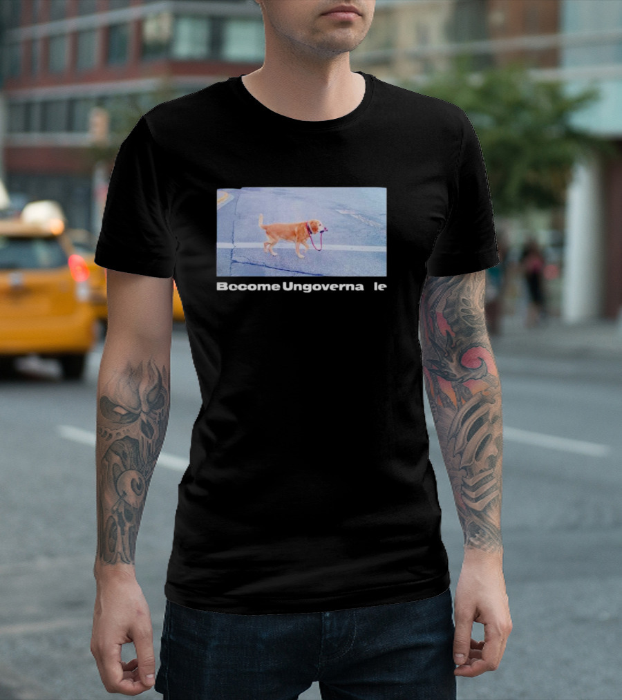 Dog Become Ungovernable Crossing Street With Leash in Mouth T-Shirt