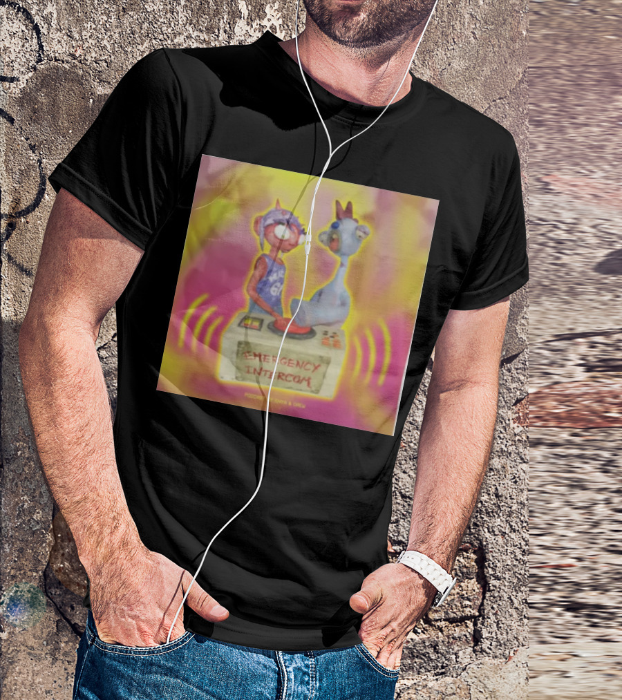 Emergency Intercom Podcast By Enya And Drew Vibrant Cartoon Characters On Bright Background T-Shirt