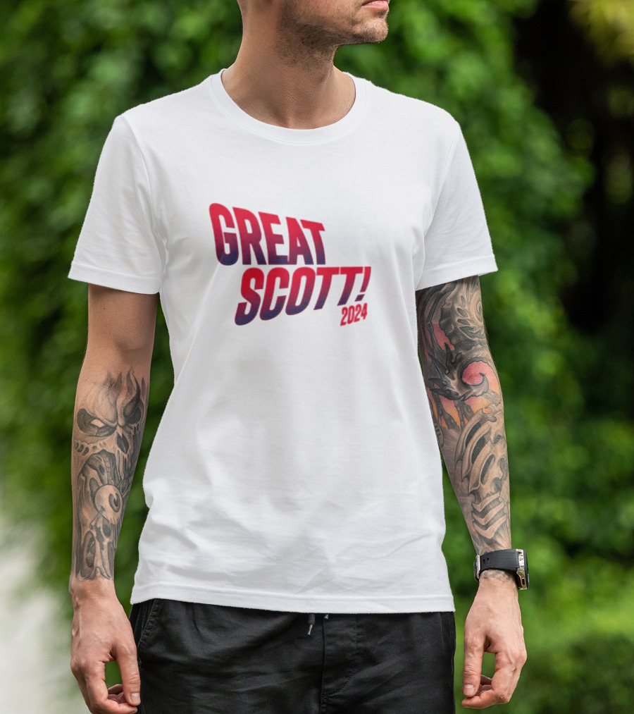 Great Scott 2024 Retro Red Text Election Motif T-Shirt