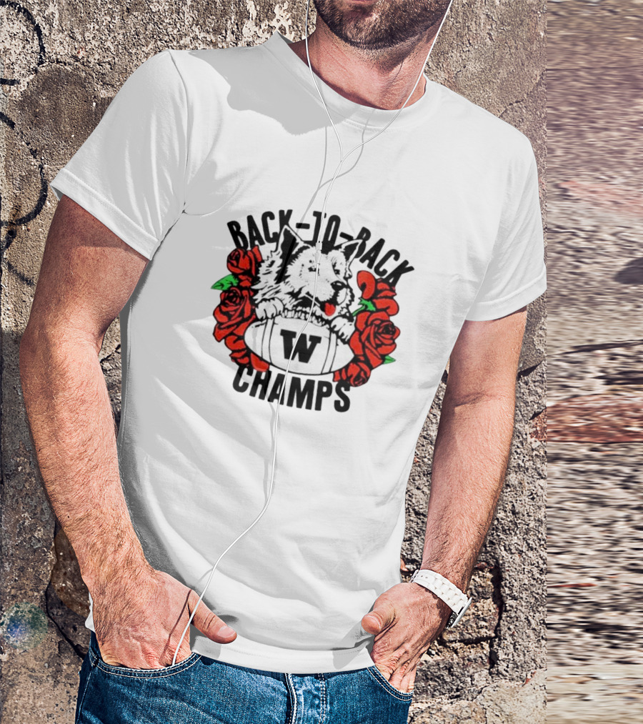 Back To Back W Champs Husky With Roses T-Shirt