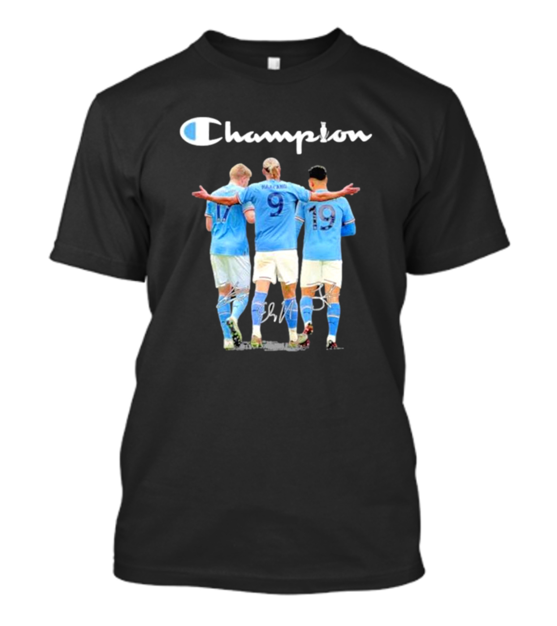 Champion Erling Haaland Kevin De Bruyne Julián Álvarez Manchester City T-Shirt