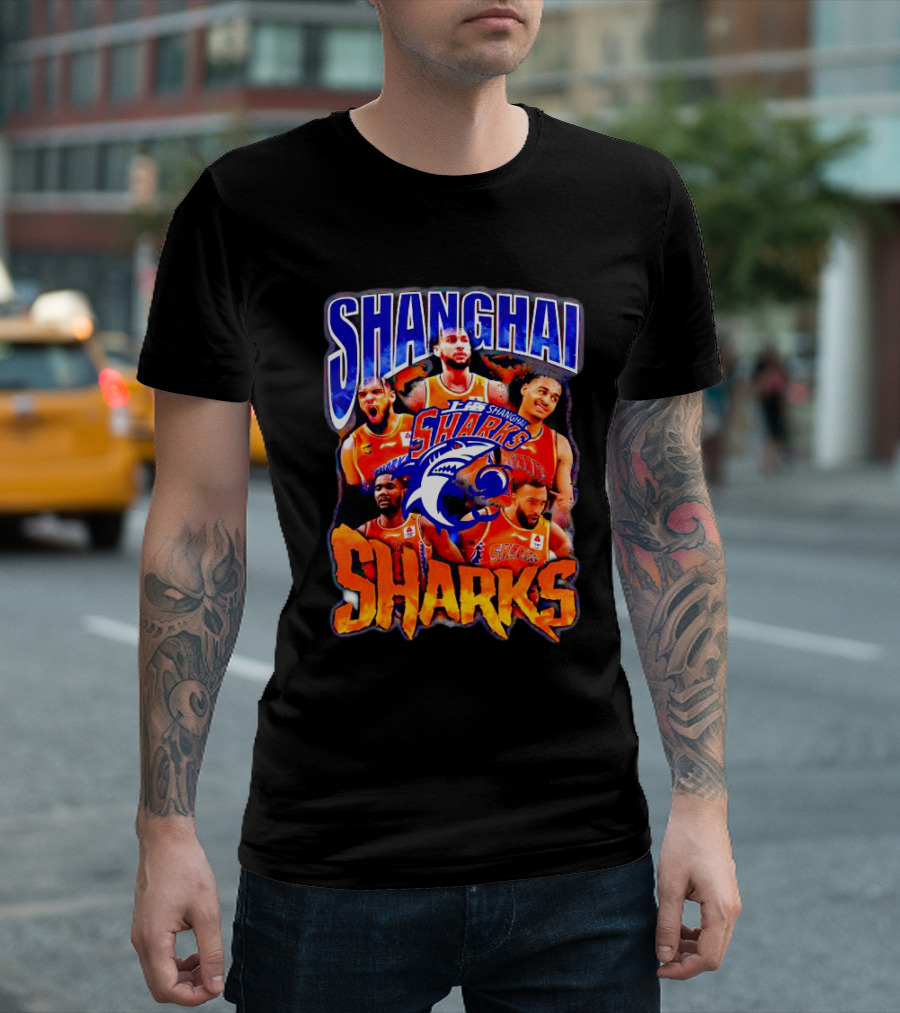 Shanghai Sharks Basketball Players Collage With Team T-Shirt