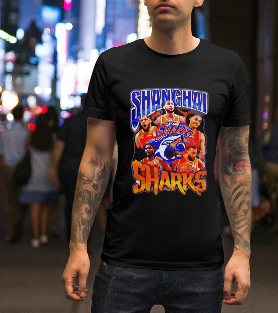Shanghai Sharks Basketball Players Collage With Team T-Shirt