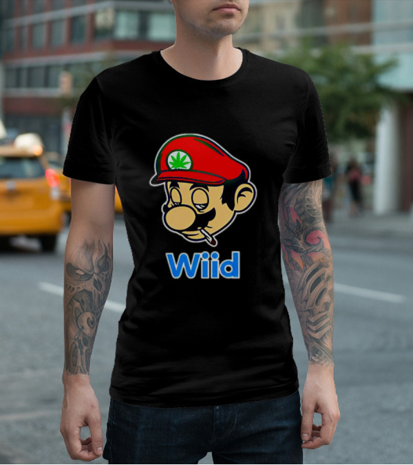 Super Mario Wiid Smoking Parody With Red Hat And Marijuana Leaf T-Shirt