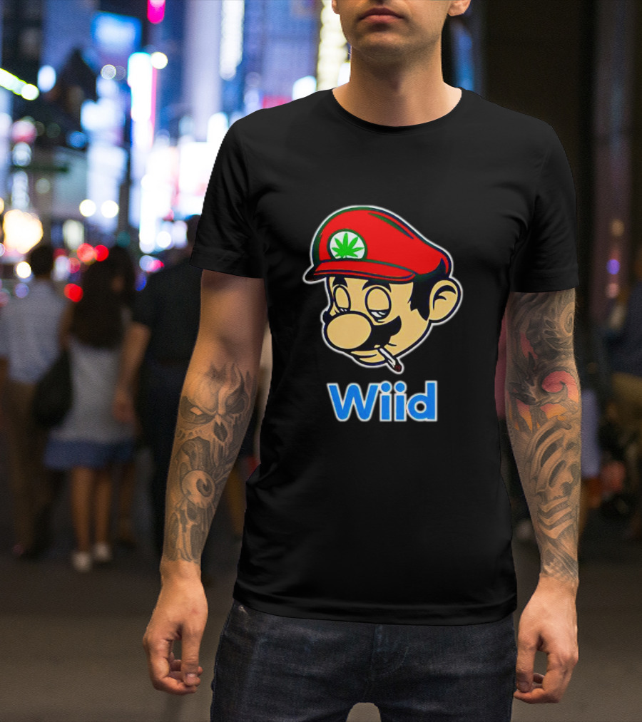 Super Mario Wiid Smoking Parody With Red Hat And Marijuana Leaf T-Shirt