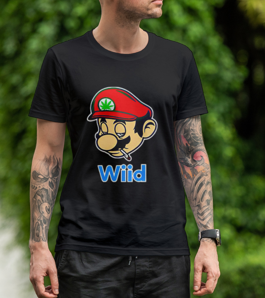 Super Mario Wiid Smoking Parody With Red Hat And Marijuana Leaf T-Shirt