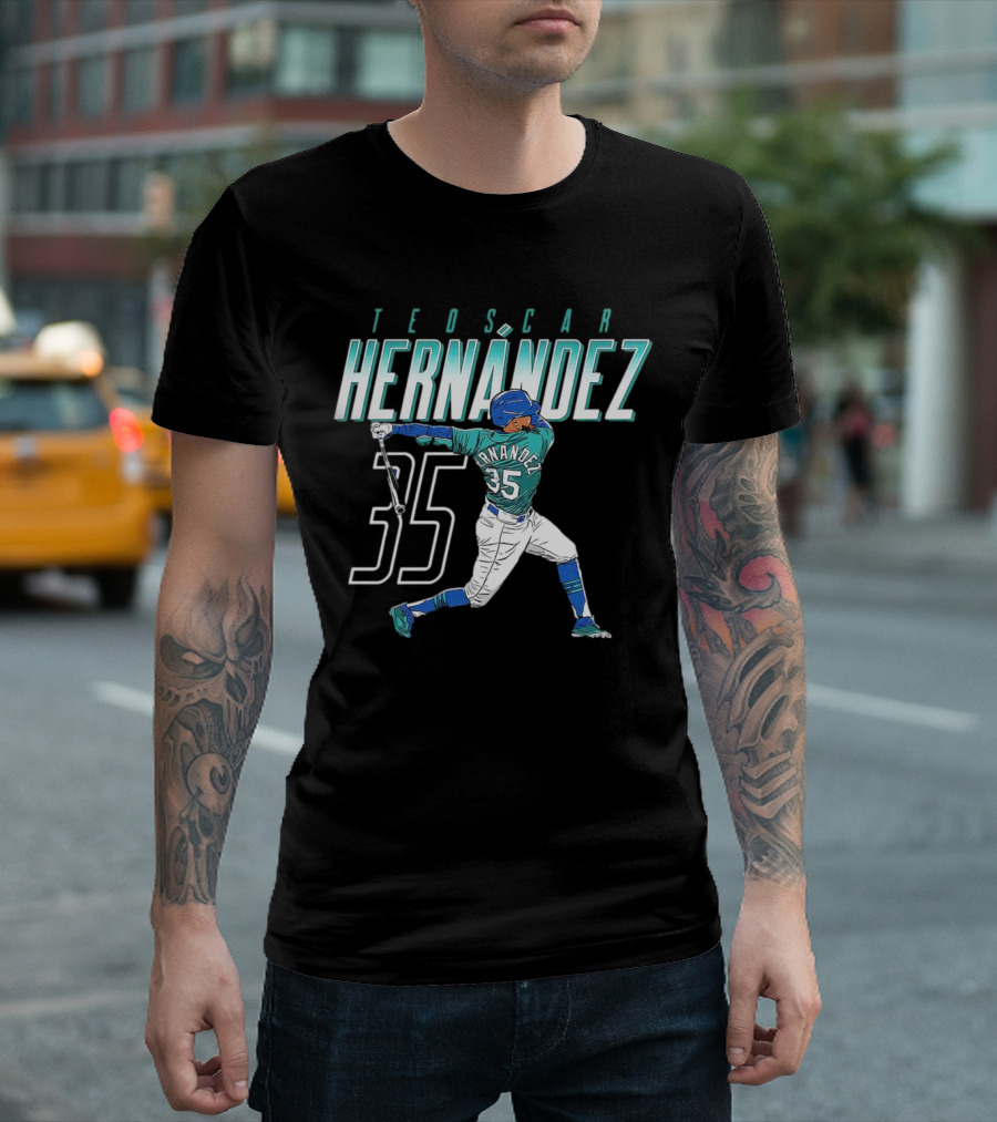 Teoscar Hernández Mariners 35 Swinging Action T-Shirt