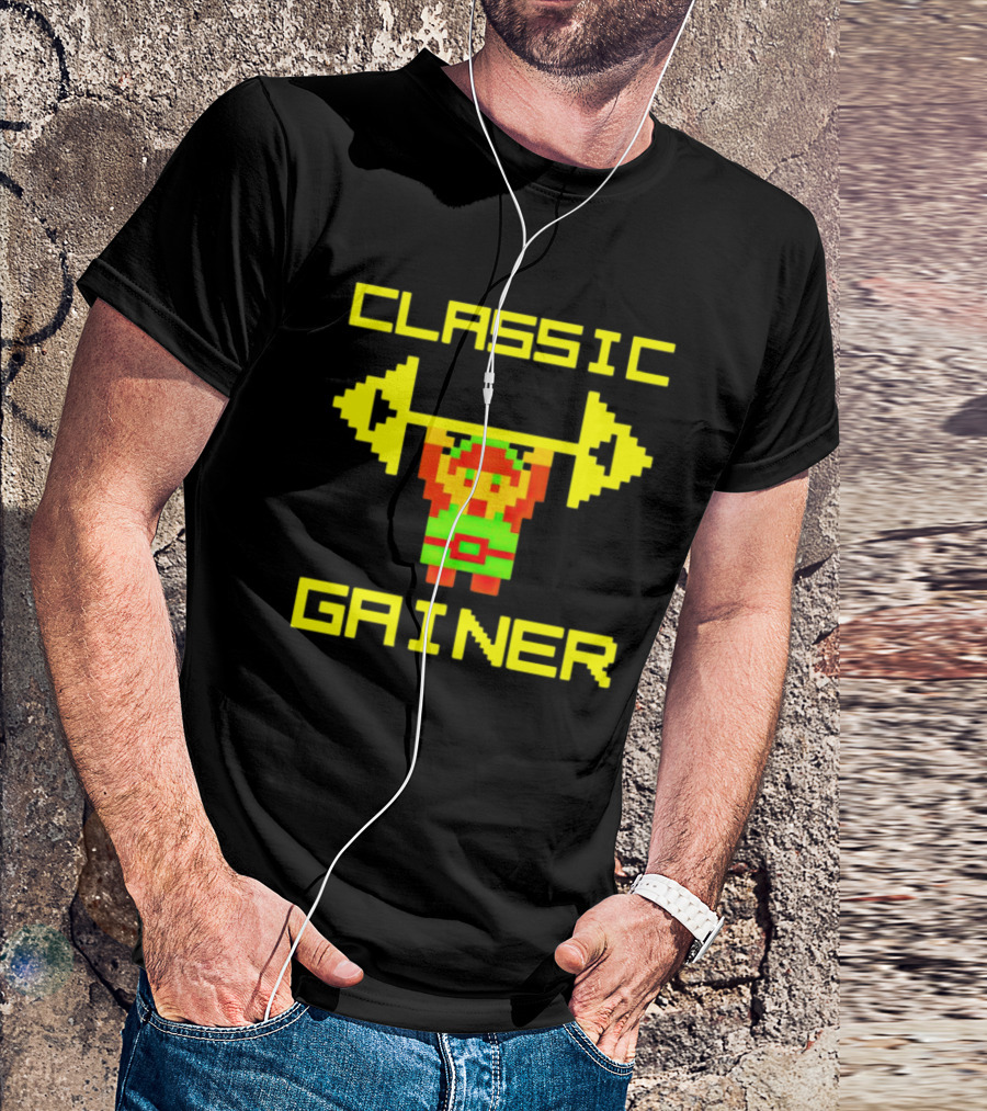 Classic Gainer Pixel Art Gym Game Workout T-Shirt