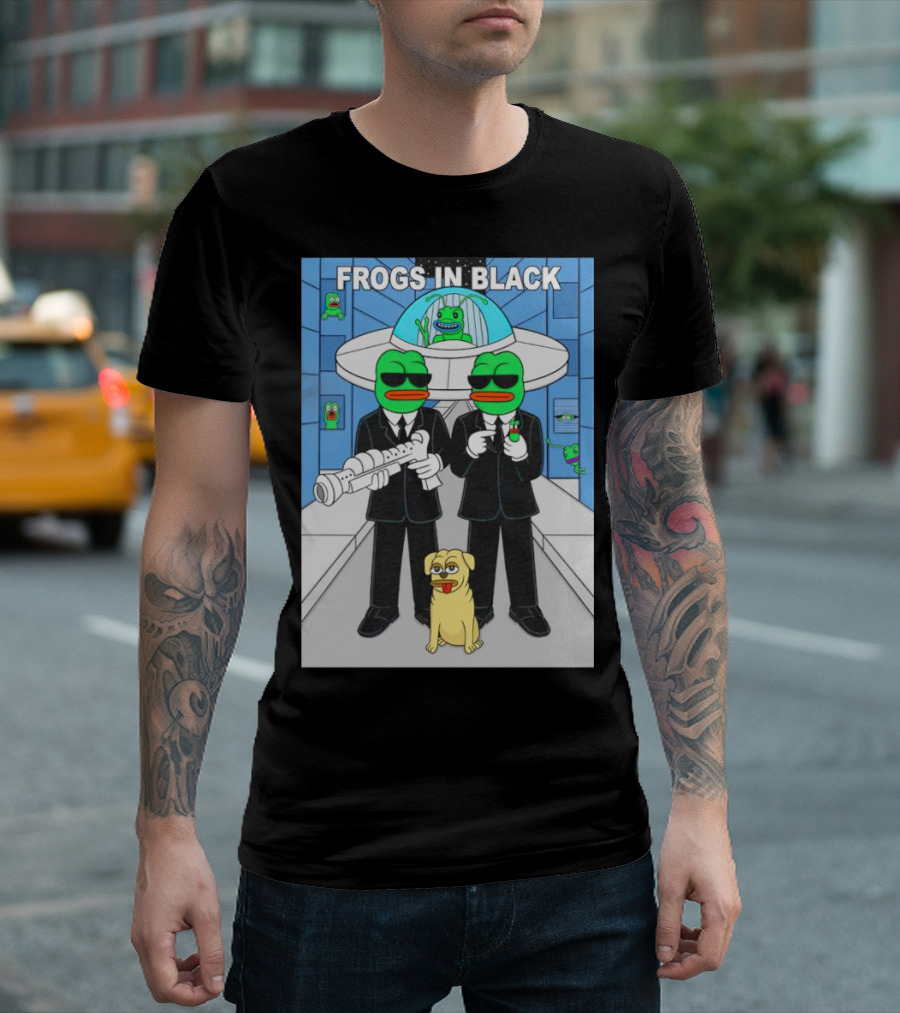 Frogs in Black T-Shirt