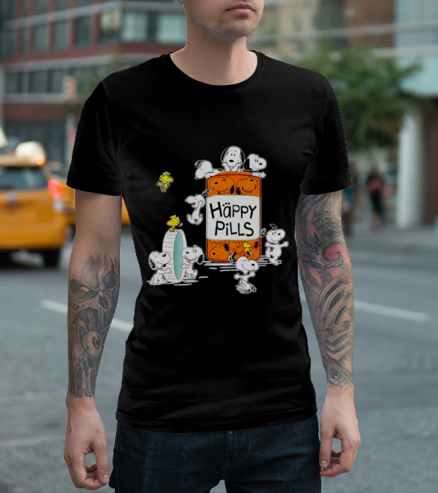 Happi Pills Snoopy Woodstock Cartoon Characters T-Shirt