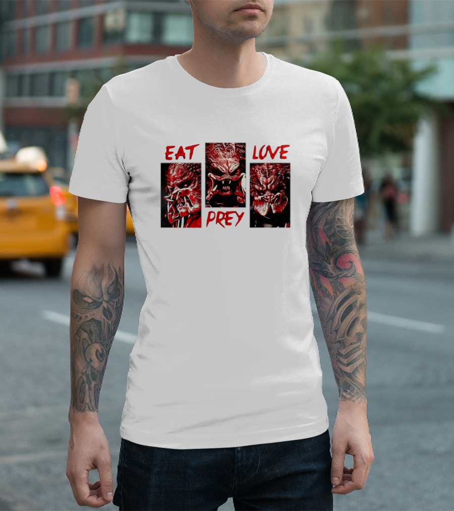 Eat Prey Love Predator Red Creature Faces T-Shirt