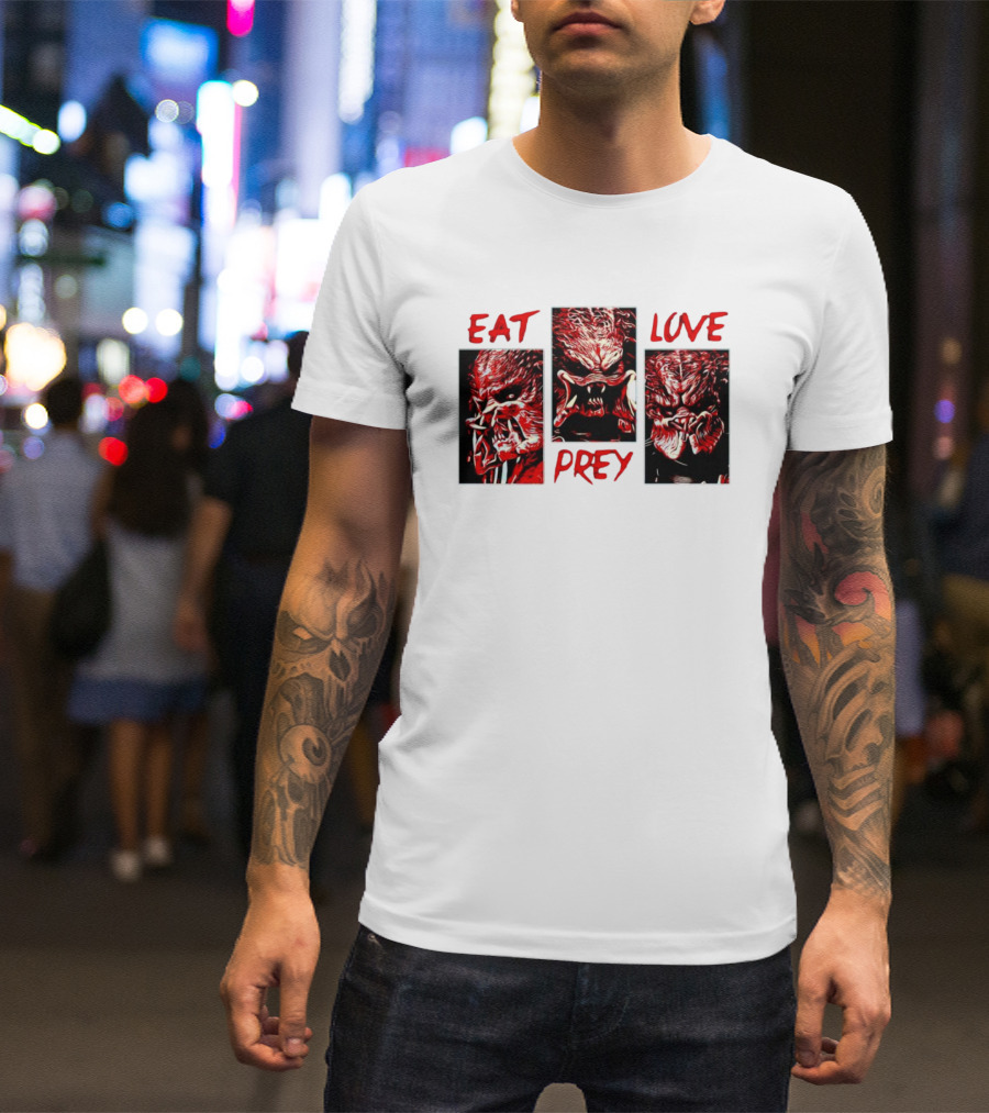 Eat Prey Love Predator Red Creature Faces T-Shirt
