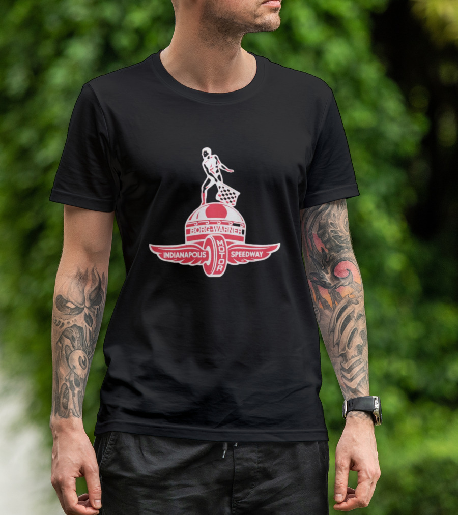 Indianapolis Motor Speedway Borg Warner Winged Wheel Flag Trophy T-Shirt