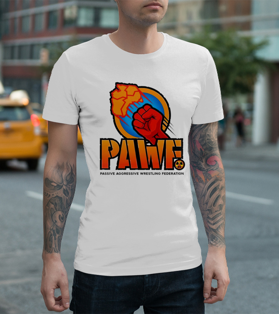 PAWF Passive Aggressive Wrestling Federation Fist Logo with Peace T-Shirt