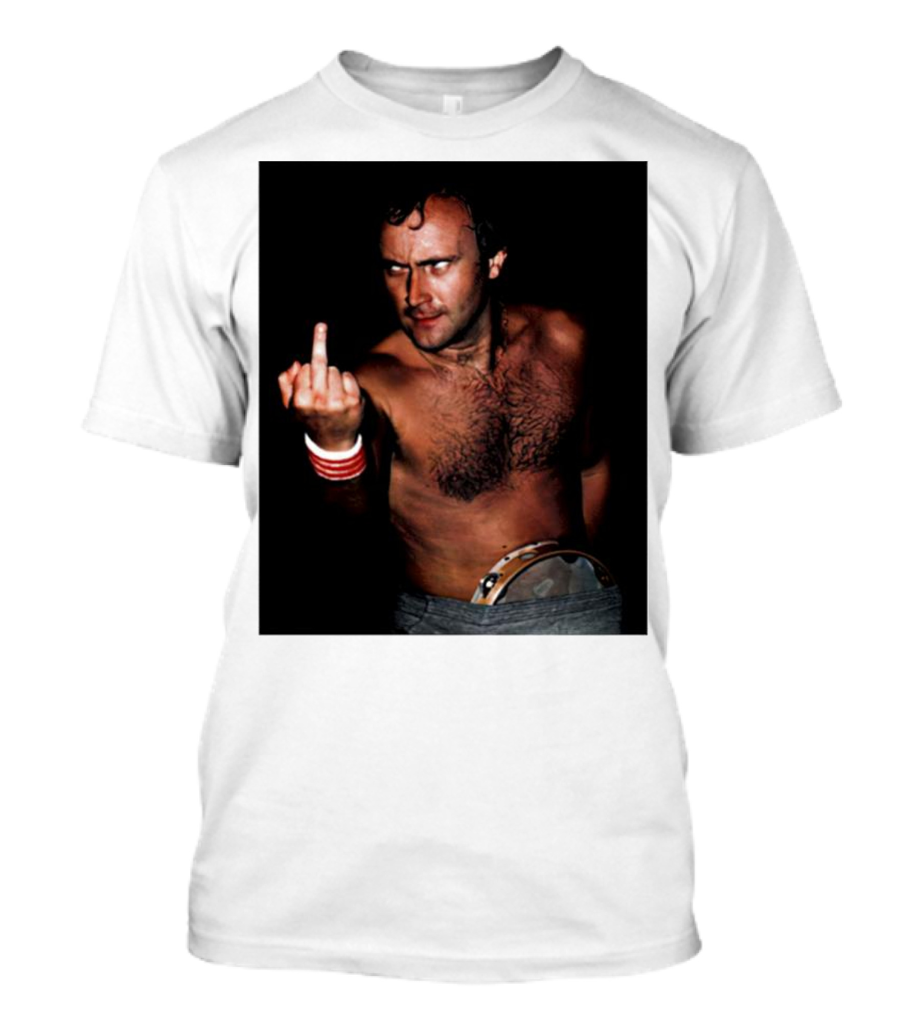 Phil Collins Middle Finger Gesture Image With Drum Visible T-Shirt
