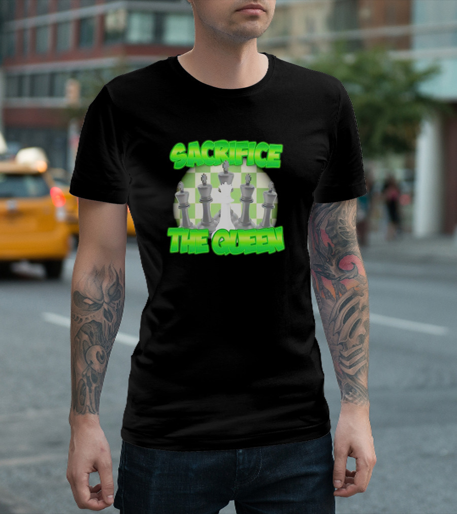 Sacrifice The Queen Chess Strategy Checkered Background T-Shirt