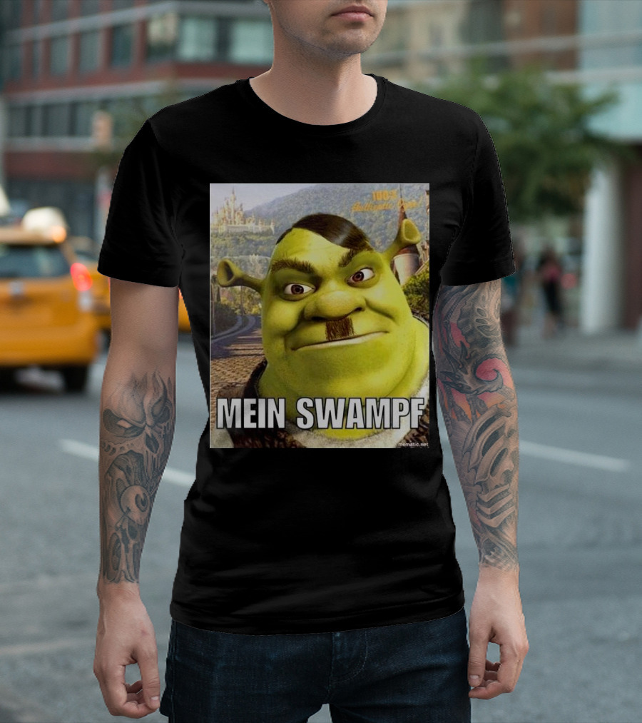 Shrek Mein Swampf Mematic Pixel Art Castle Background T-Shirt