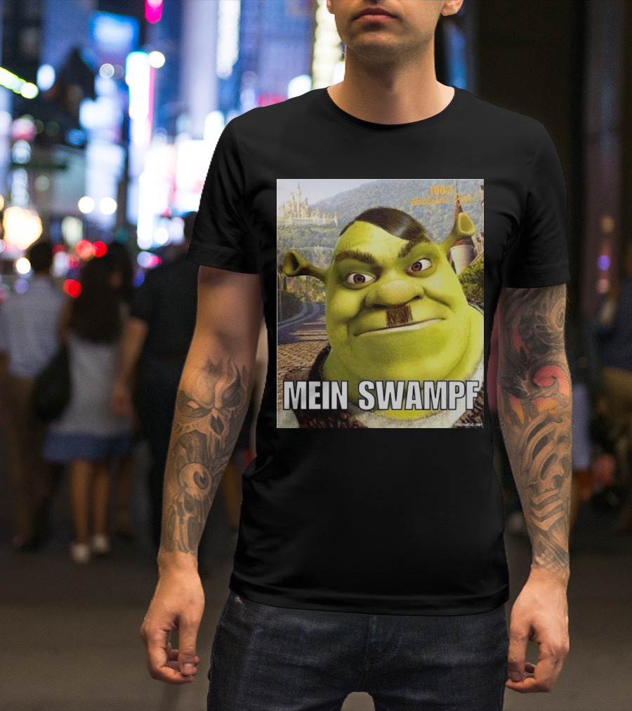Shrek Mein Swampf Mematic Pixel Art Castle Background T-Shirt