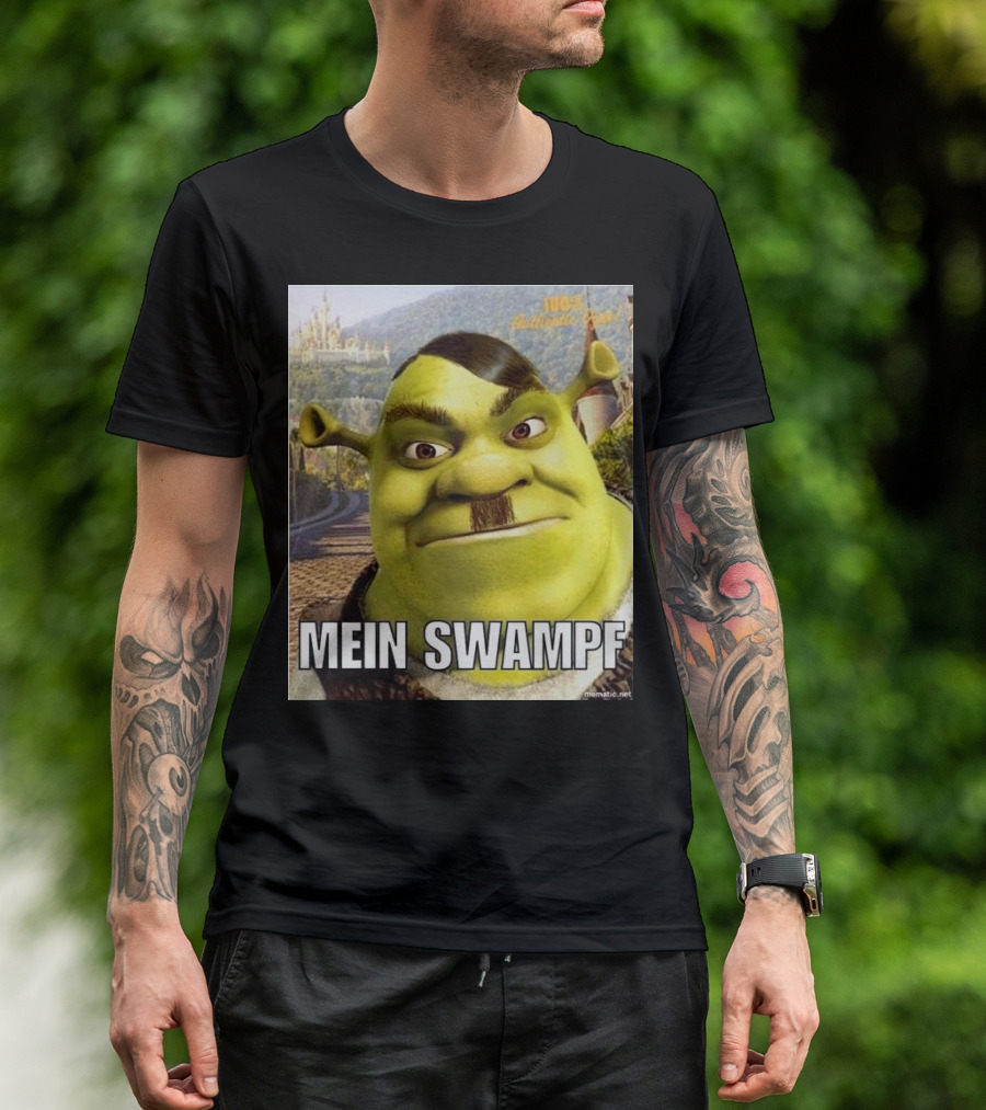Shrek Mein Swampf Mematic Pixel Art Castle Background T-Shirt