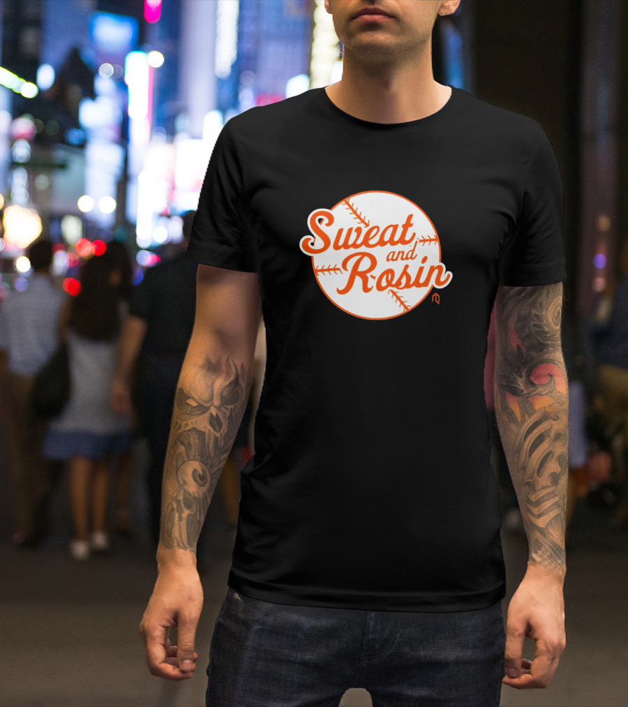 Sweat And Rosin Baseball White Orange Baseball Stitch Circular T-Shirt