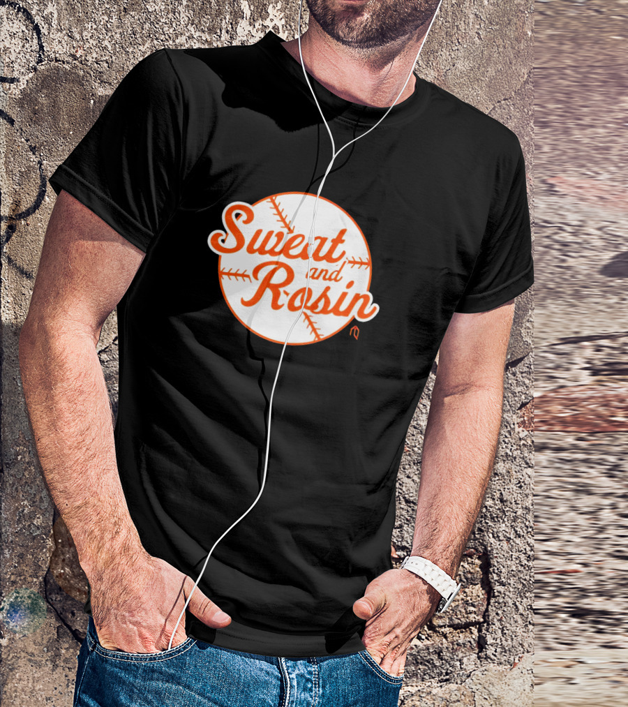 Sweat And Rosin Baseball White Orange Baseball Stitch Circular T-Shirt