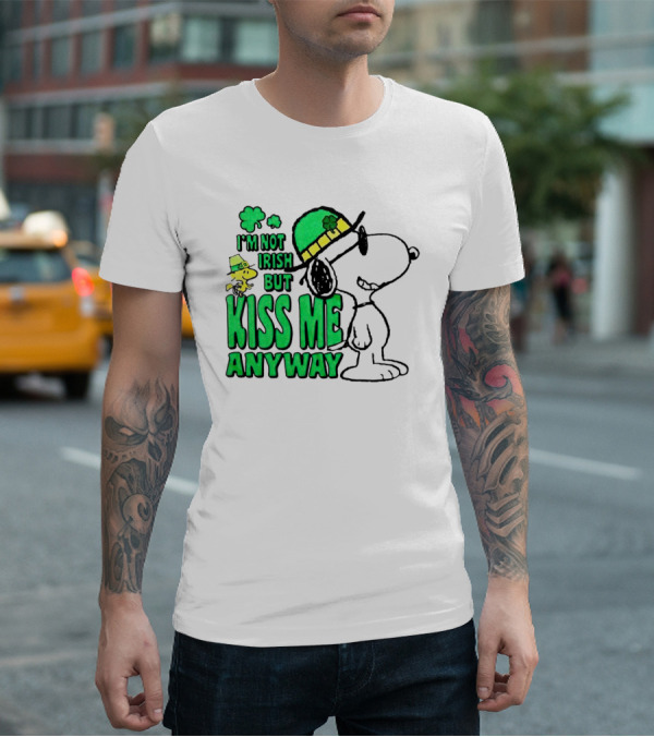 Snoopy Woodstock I'm Not Irish But Kiss Me Anyway St Patrick's Day T-Shirt