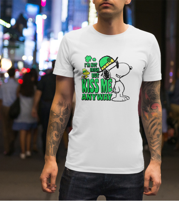 Snoopy Woodstock I'm Not Irish But Kiss Me Anyway St Patrick's Day T-Shirt